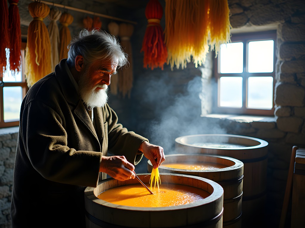 Traditional wool dyeing workshop in Kirkjubøur village along the Wool Route hiking trail