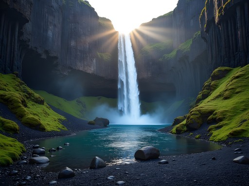 Hidden waterfall in Hvítá River Canyon with hiker for scale
