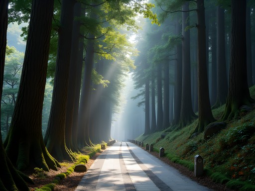 Ancient cedar-lined section of the Old Tokaido Road in Hakone with stone paving