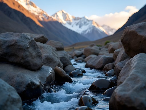 Woman recording natural water sounds in Andean mountain amphitheater near Huancayo