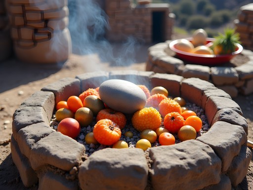 Traditional vegan pachamanca earth oven cooking in remote Andean village near Huancayo