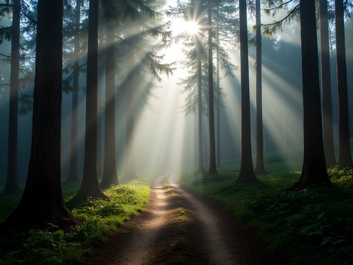Misty morning trail through Bucari Pine Forest near Iloilo