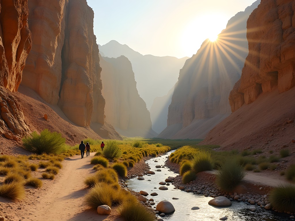 Hiking trail through Wadi Qelt canyon near Jericho with dramatic cliff walls