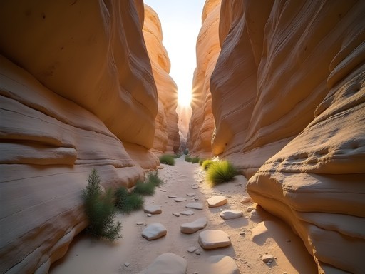 Narrow gorge between limestone cliffs in the Dead Sea mountains near Jericho