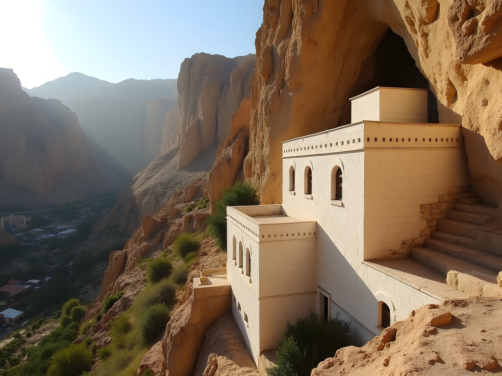Greek Orthodox Monastery of the Temptation built into Mount Temptation cliff face