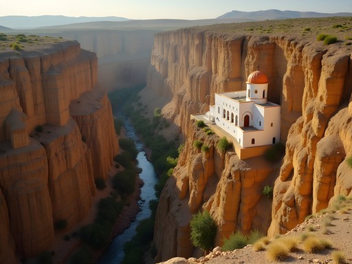St. George's Monastery built into cliff face in Wadi Qelt near Jericho