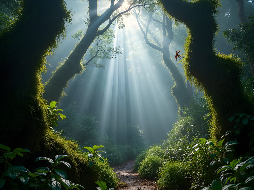 Misty cloud forest ecosystem in Papua New Guinea highlands with endemic flora
