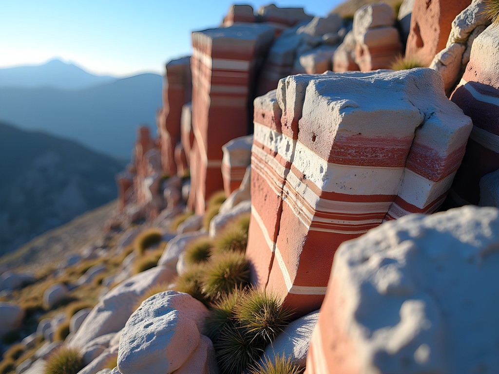 Close-up of ancient quartzite formations on Medicine Bow Peak with geological layers clearly visible