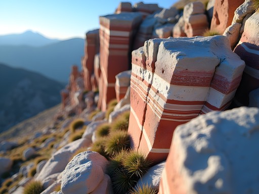 Close-up of ancient quartzite formations on Medicine Bow Peak with geological layers clearly visible