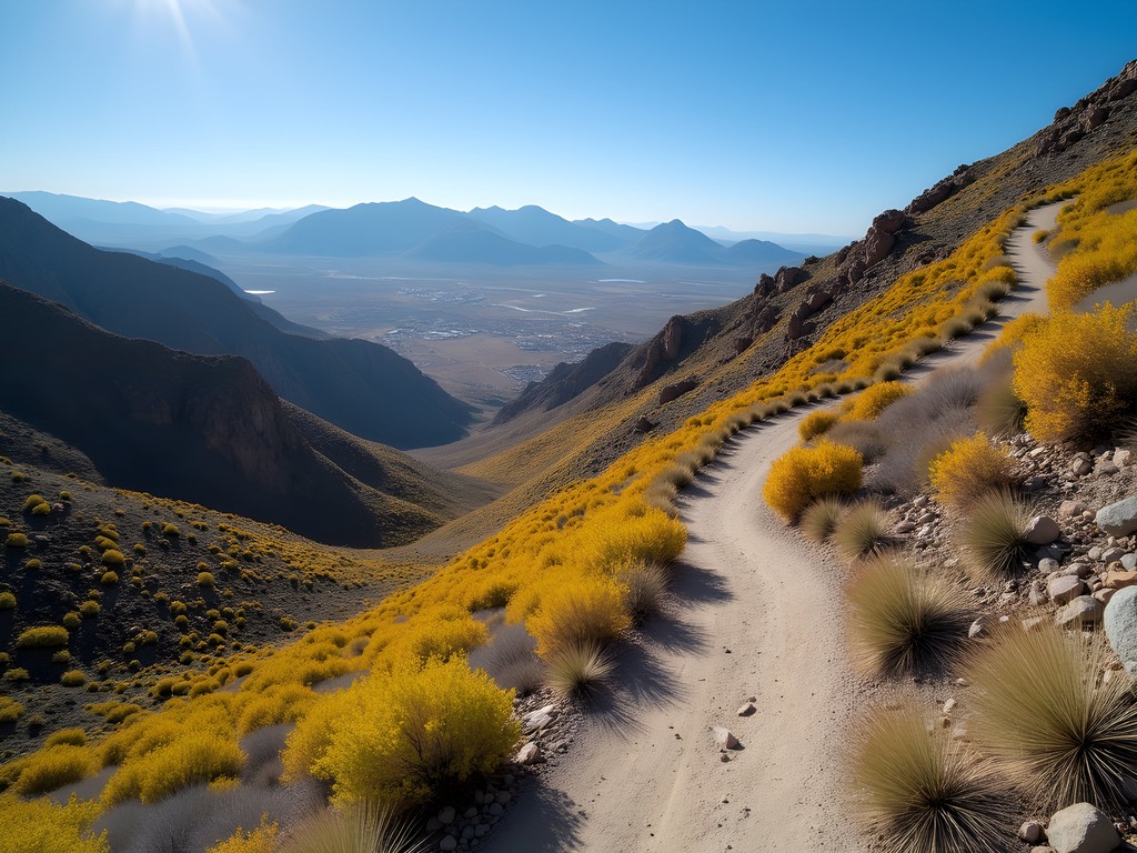 Baylor Pass Trail switchbacks with hiker for scale in Organ Mountains