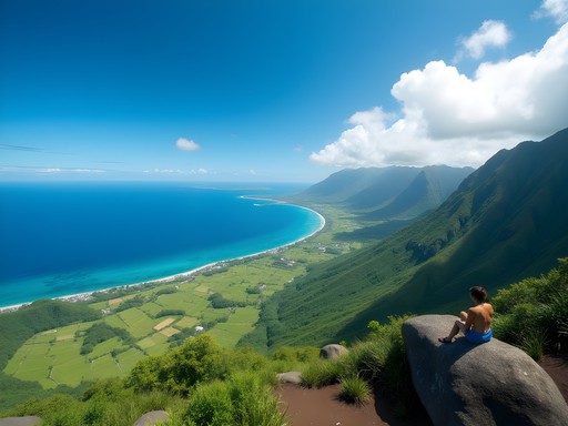 Panoramic view from Mount Batilamu summit showing coastline and islands