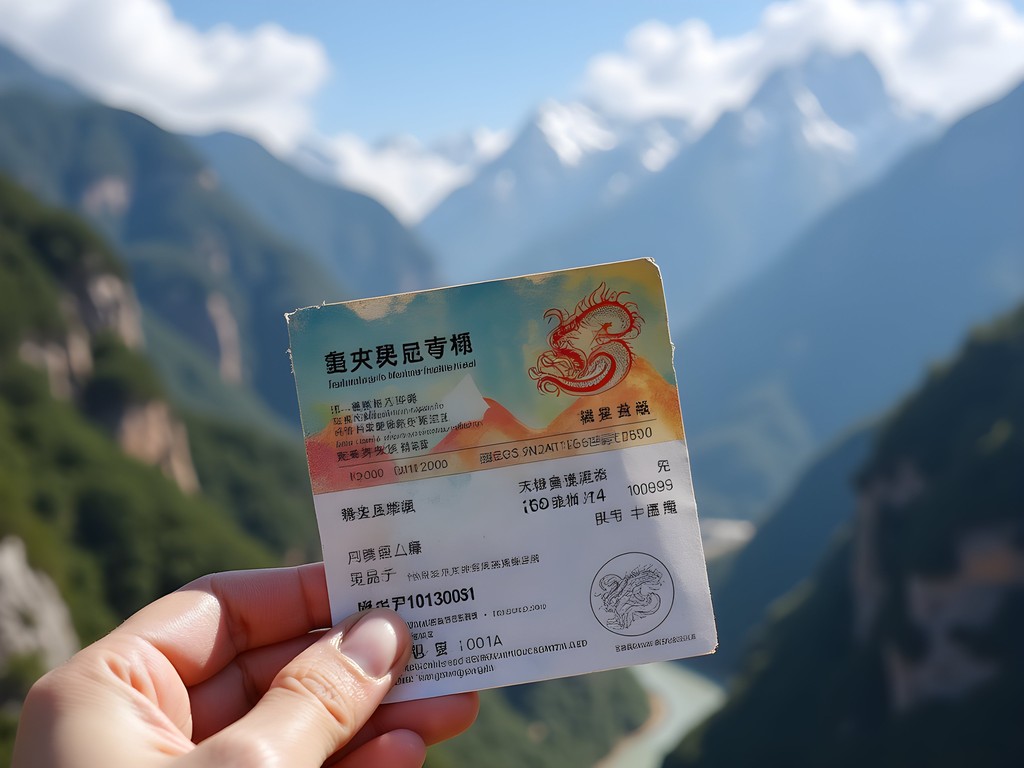 Jade Dragon Snow Mountain entrance ticket and permit with mountain scenery in background