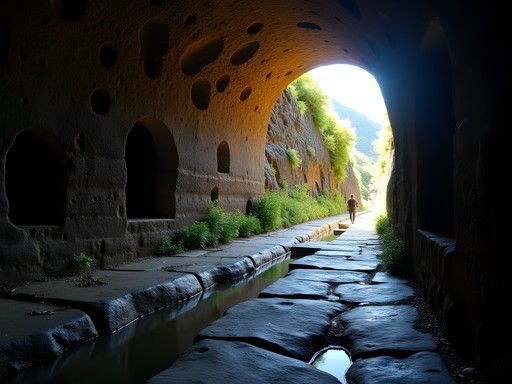 Hand-carved stone tunnel along Madeira levada trail showing impressive historic engineering