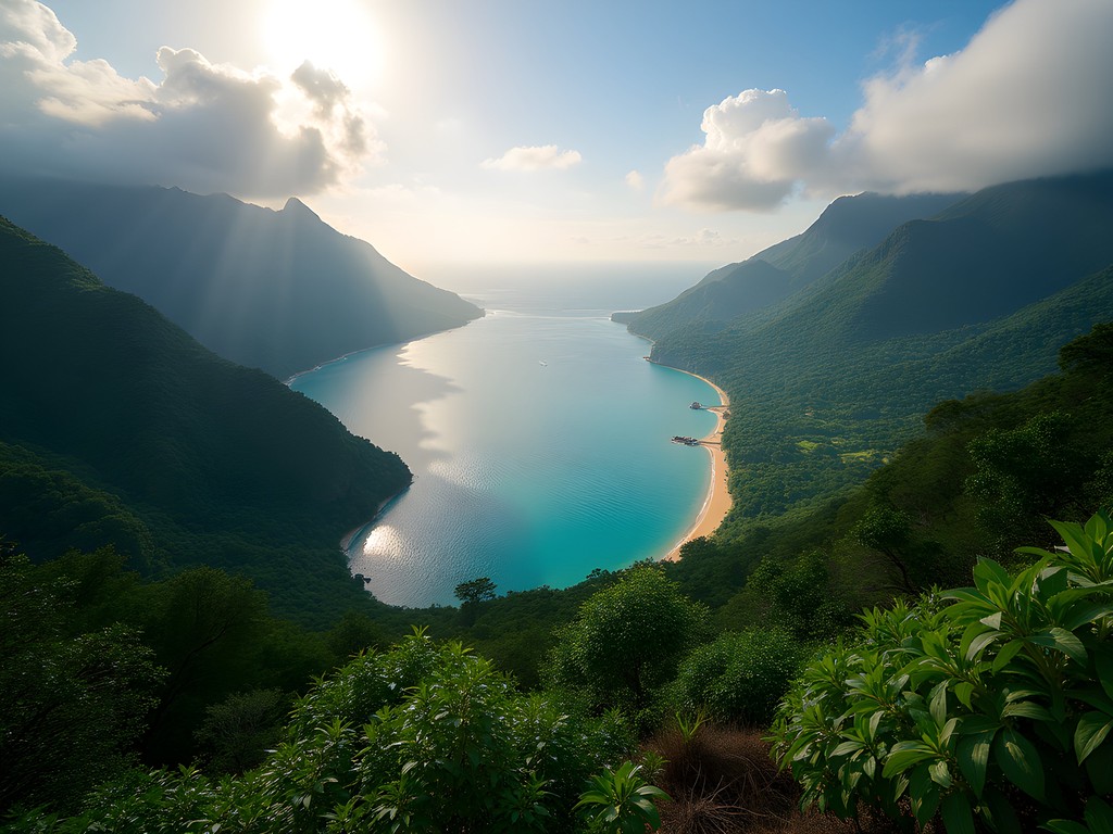 Panoramic view from Henri Pittier National Park showing forested mountains descending to the Caribbean Sea