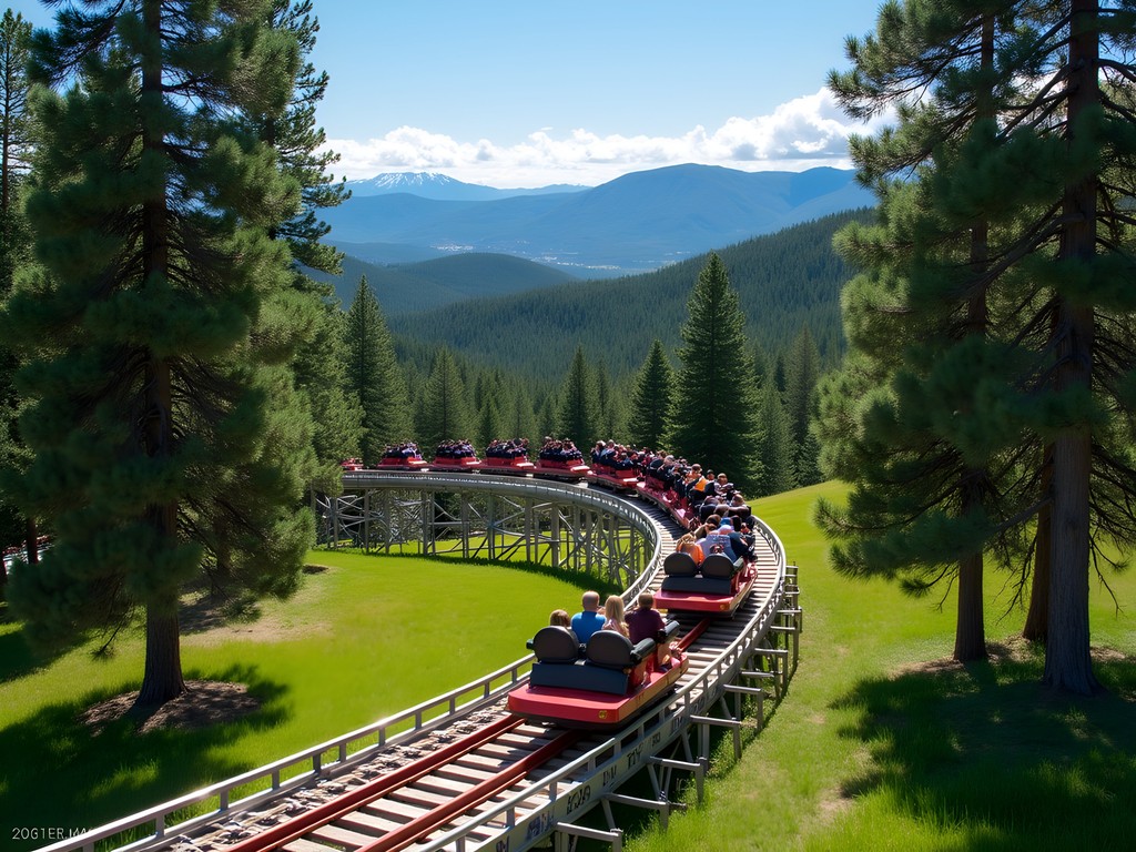 Family enjoying the Glade Runner Mountain Coaster at Bogus Basin near Meridian, Idaho