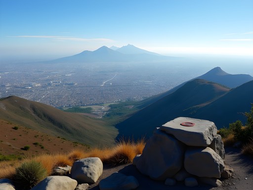 Panoramic view of Mexico City from Mount Ajusco summit on clear autumn day