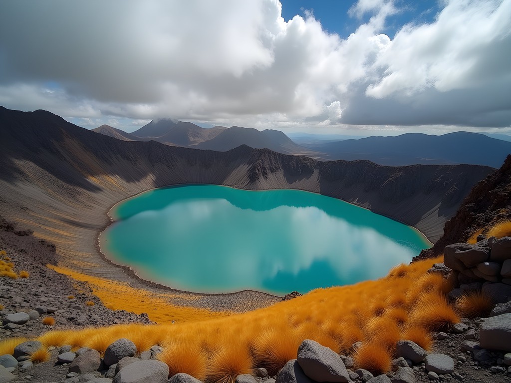 Stunning crater lakes of Nevado de Toluca volcano with turquoise water