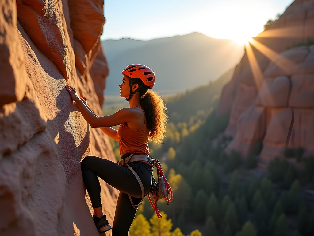 Female climber ascending striking sandstone crack system in Miles City's hidden mountains