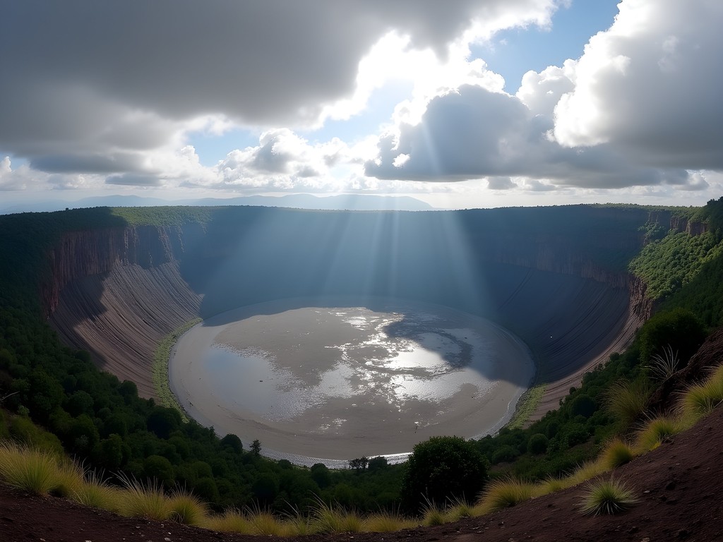 Panoramic view of Menengai Crater showing the vast caldera with steam vents and forested rim