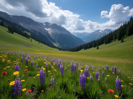 Alpine meadow with colorful wildflowers at Snowbasin Resort in summer
