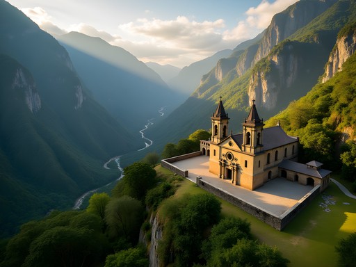 Historic Caraça Monastery nestled among dramatic mountain peaks