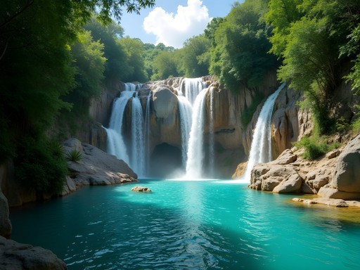 Turquoise blue cascading waterfalls of Agua Azul near Palenque