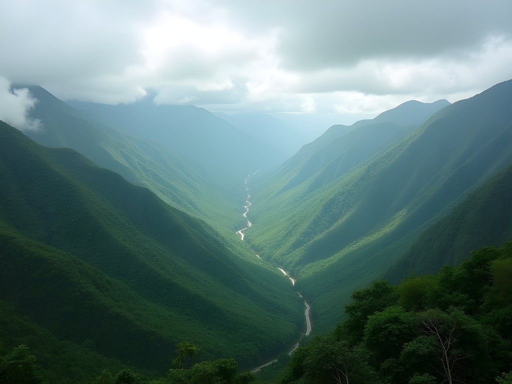 Lush green Western Ghats mountains covered in monsoon mist near Pune India