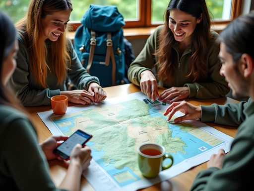 Friends planning Western Ghats weekend trek from Pune with maps and supplies