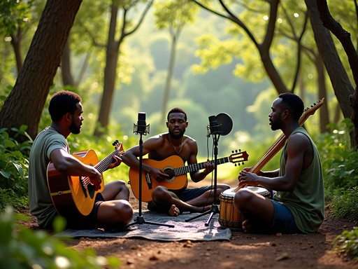 Audio recording session with traditional musicians in the highlands of Zanzibar