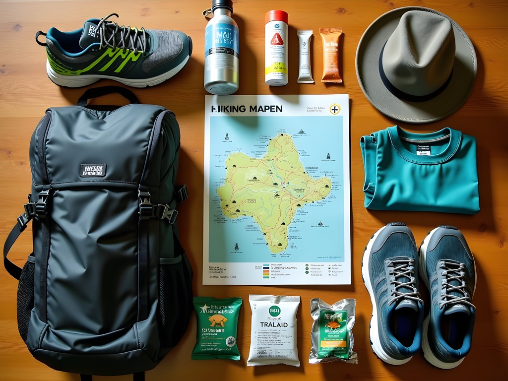 Hiking preparation essentials for Rio de Janeiro mountain trails laid out neatly
