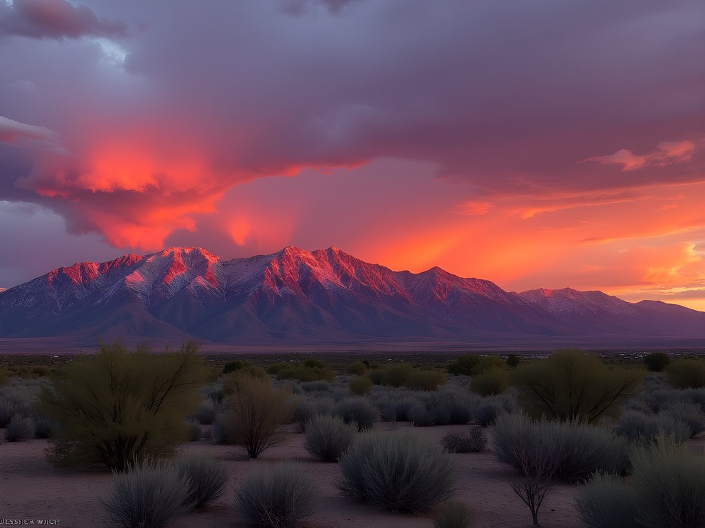 Panoramic view of Sandia Mountains from Rio Rancho at sunset