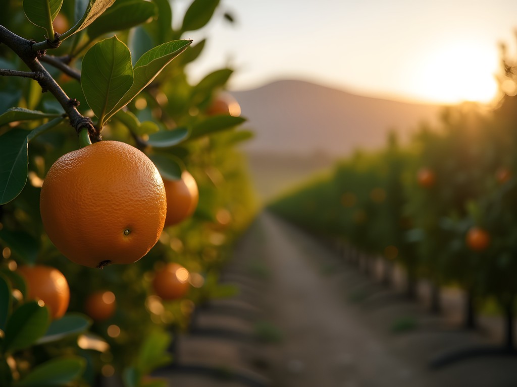 Morning light filtering through historic citrus groves in Riverside, California