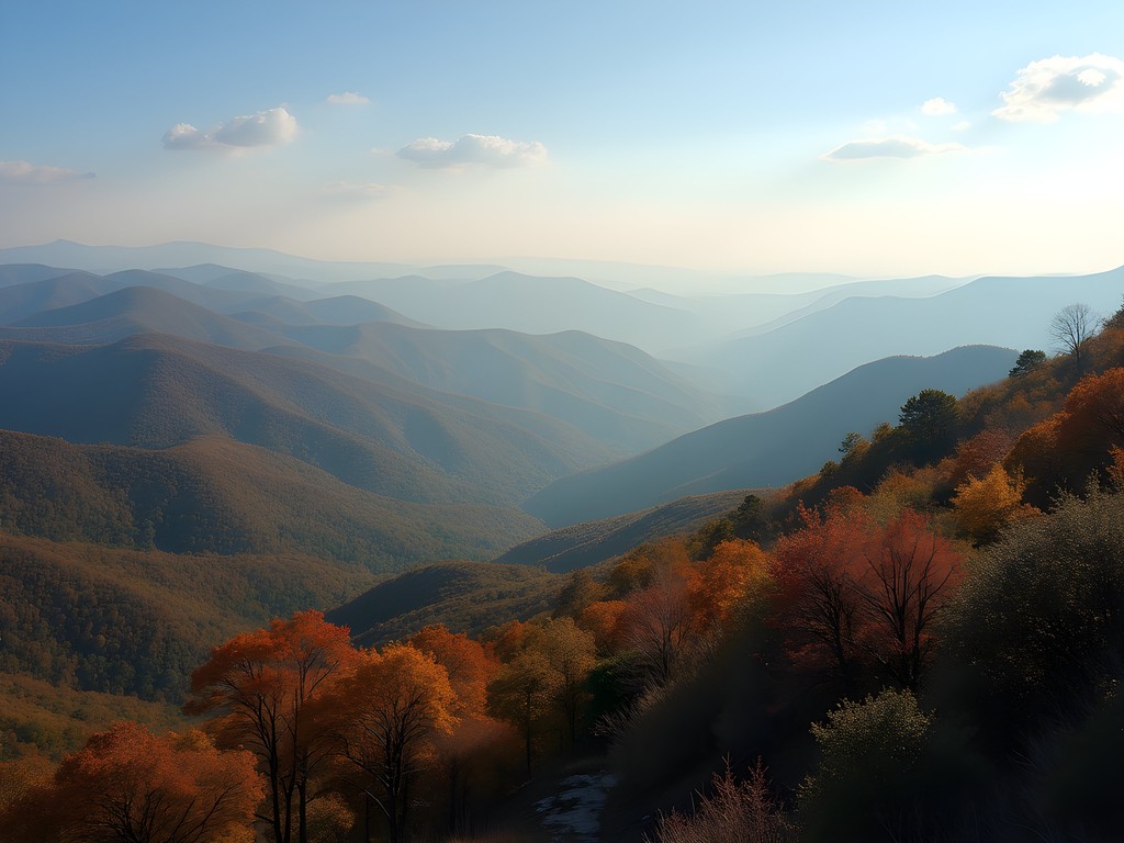 Panoramic view from Kings Mountain trail overlook with fall foliage