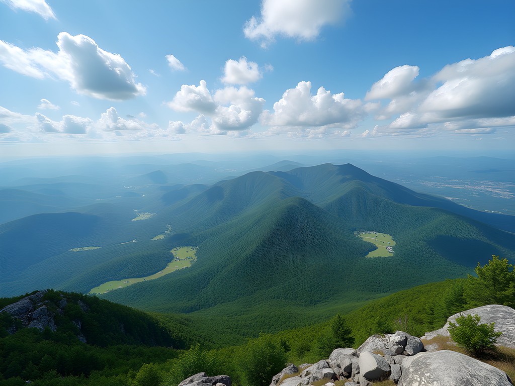 Panoramic view from Killington Peak summit showing five-state vista across Green Mountains