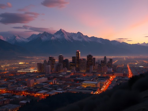Salt Lake City skyline at sunset with dramatic mountain backdrop