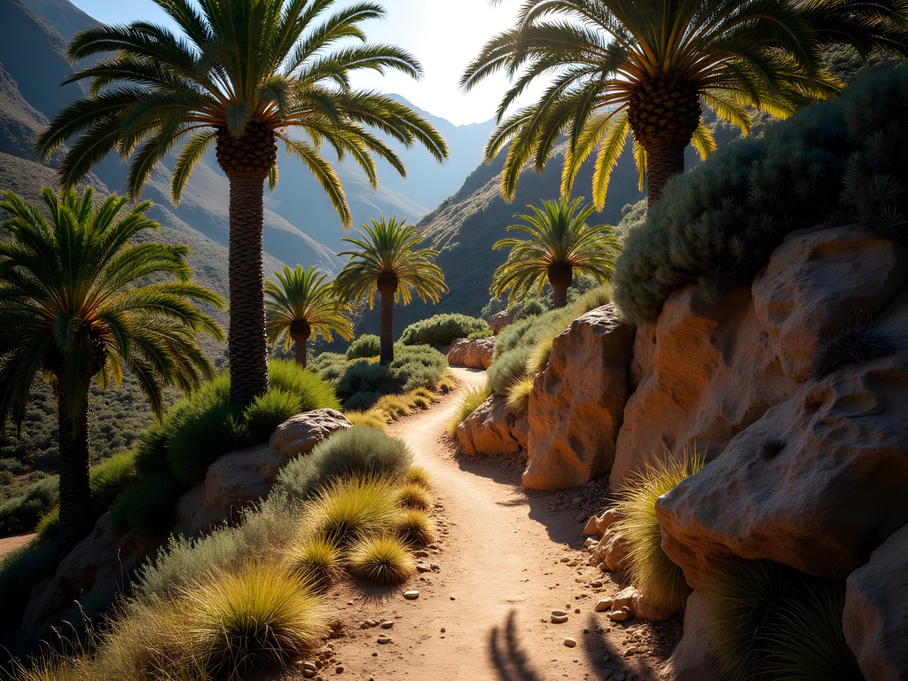 Hiking trail through Chilean Wine Palm forest in La Campana National Park