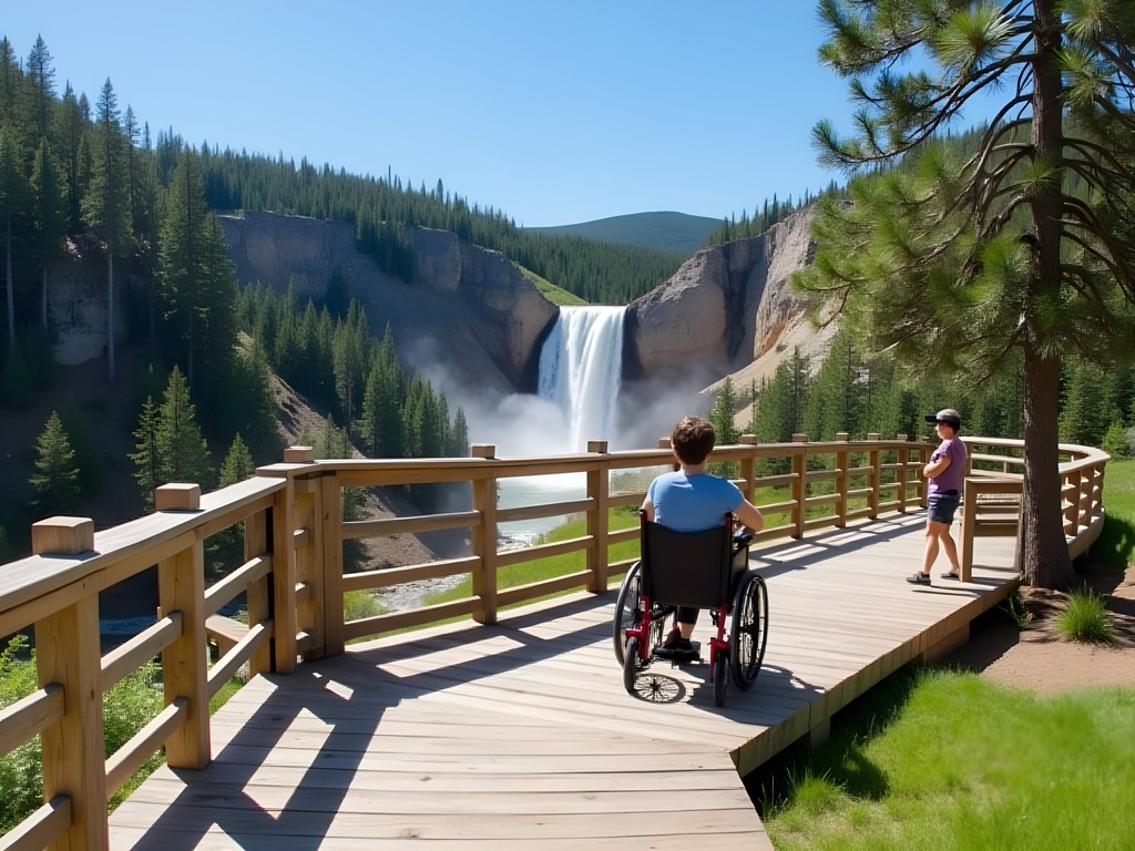 Accessible viewing platform at Shell Falls with wheelchair user enjoying the waterfall vista