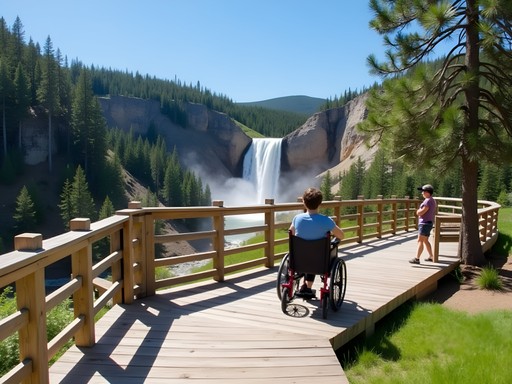 Accessible viewing platform at Shell Falls with wheelchair user enjoying the waterfall vista