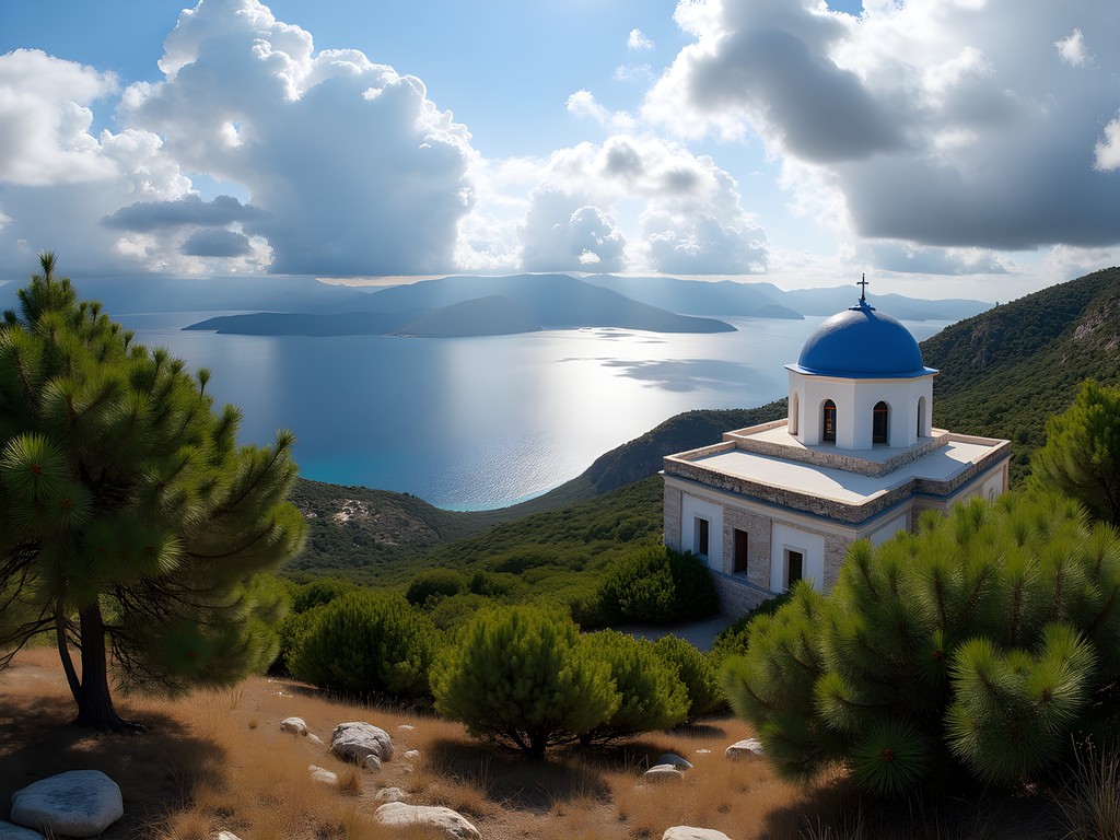 Panoramic view from Kounistra Monastery trail in Skiathos