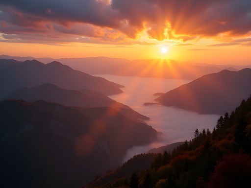 Photographer capturing golden sunrise light on Caucasus mountain peaks