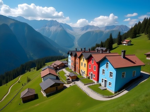 Rosa Khutor alpine village with cable cars and hiking trails in summer