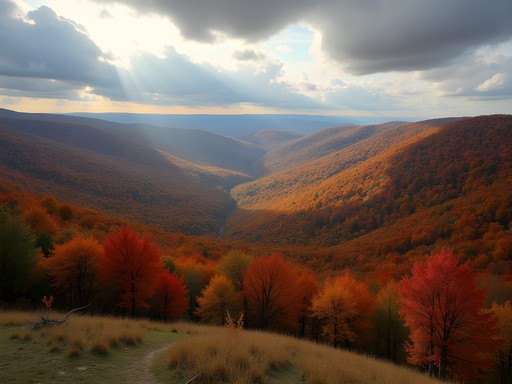 Panoramic view from Devil's Den Preserve showing Connecticut highlands in fall colors