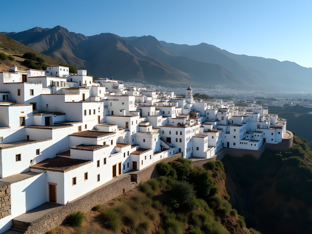 White buildings of Tetouan's UNESCO-listed medina with Rif Mountains in background