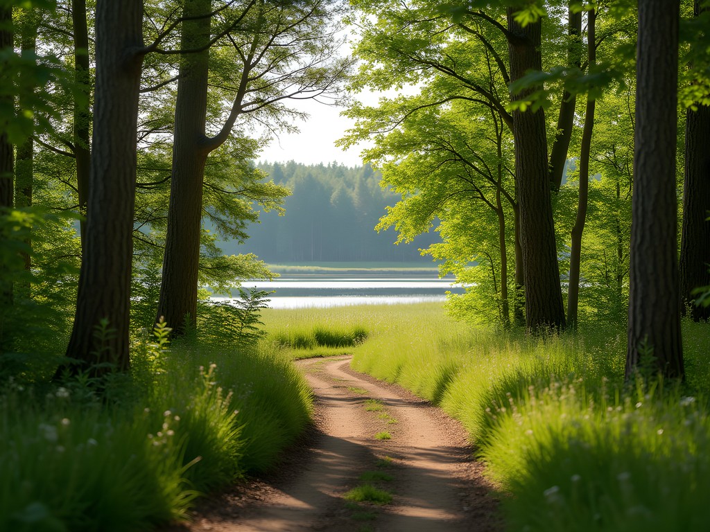 Hiking trail around Lake Pühajärv in Otepää Nature Park with summer foliage and lake views