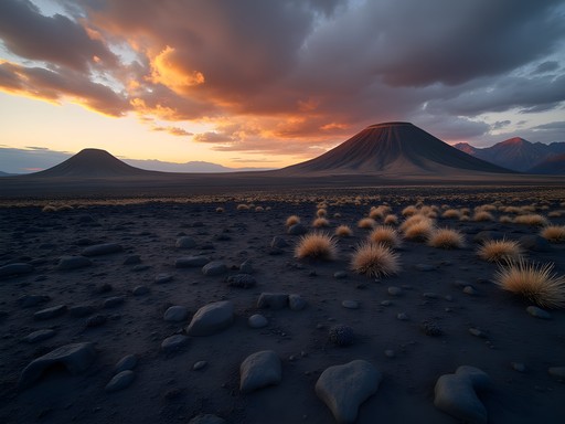 Hiker exploring black lava flows and cinder cones at Craters of the Moon National Monument Idaho