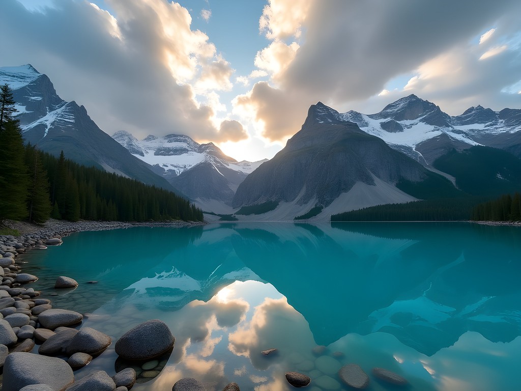 Vibrant turquoise waters of Laguna Esmeralda surrounded by snow-capped mountains