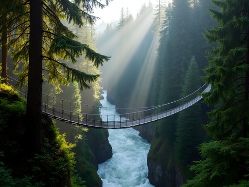 Lynn Canyon Suspension Bridge with lush green forest