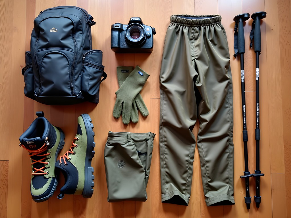 Essential gorilla trekking gear laid out for Rwanda expedition