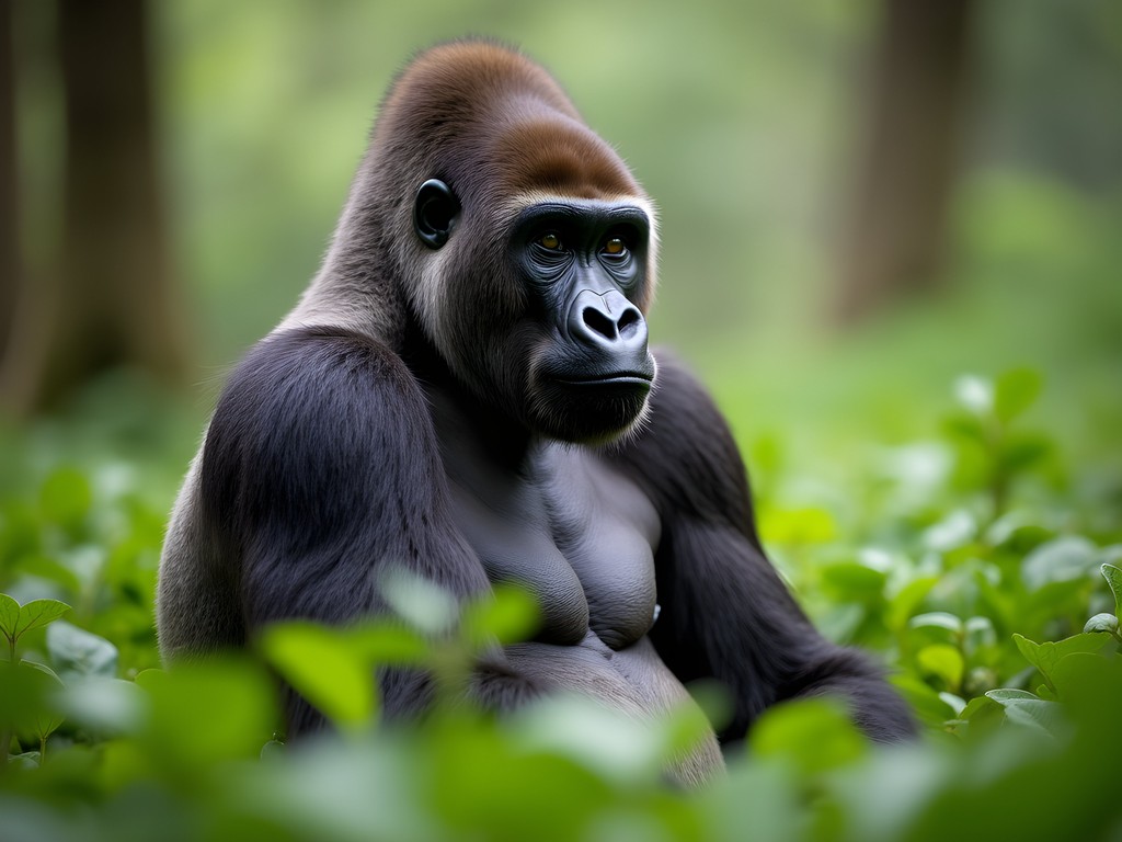 Silverback mountain gorilla in natural habitat at Volcanoes National Park