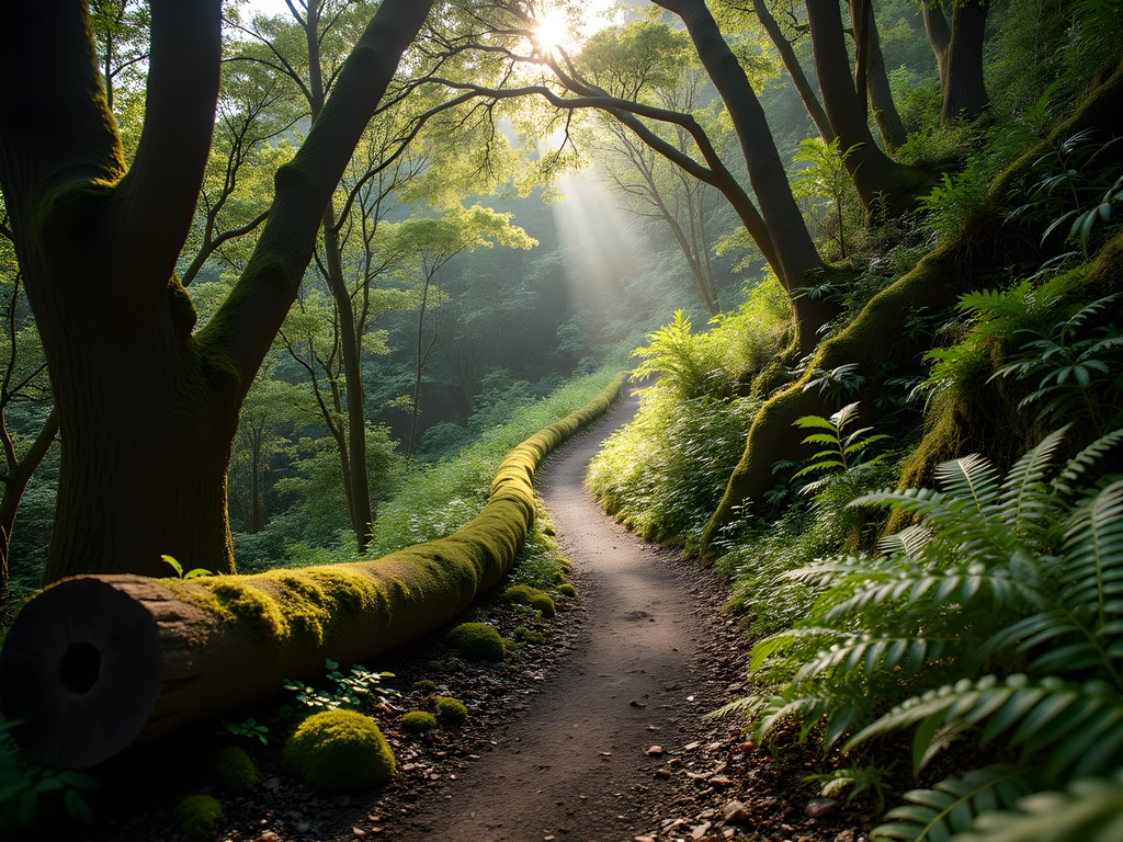 Lush forest trail on Te Ahumairangi Hill with dappled sunlight filtering through native trees